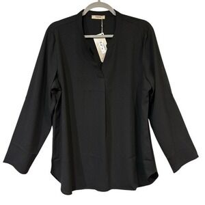 Timeson NWT Black Blouse Large‎ V-Neck Long Sleeve Shirt Office Work Classic